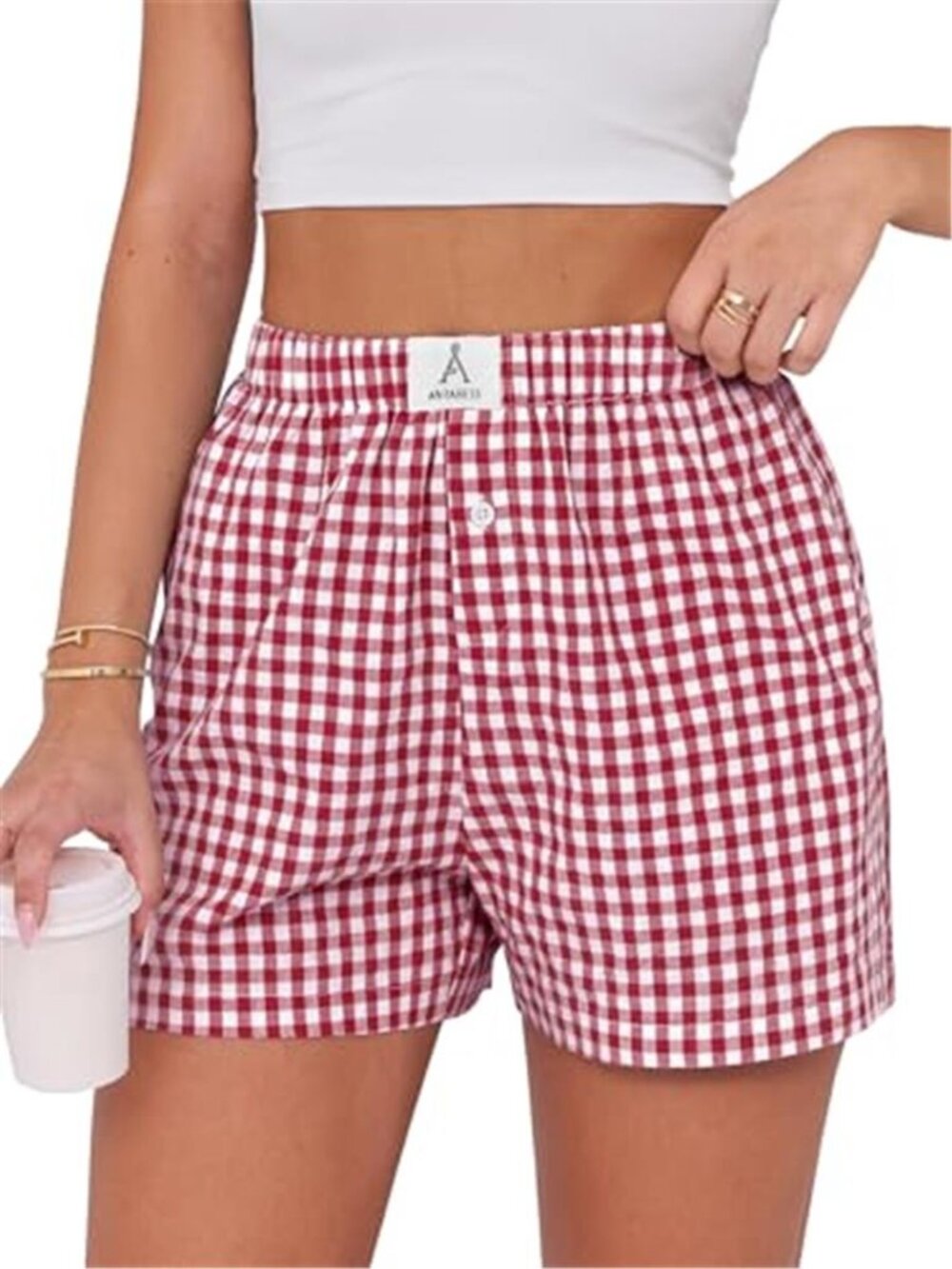 Womens Gingham Boxer Shorts Plaid Lounge Pajama Sleep Shorts Pockets Rayon